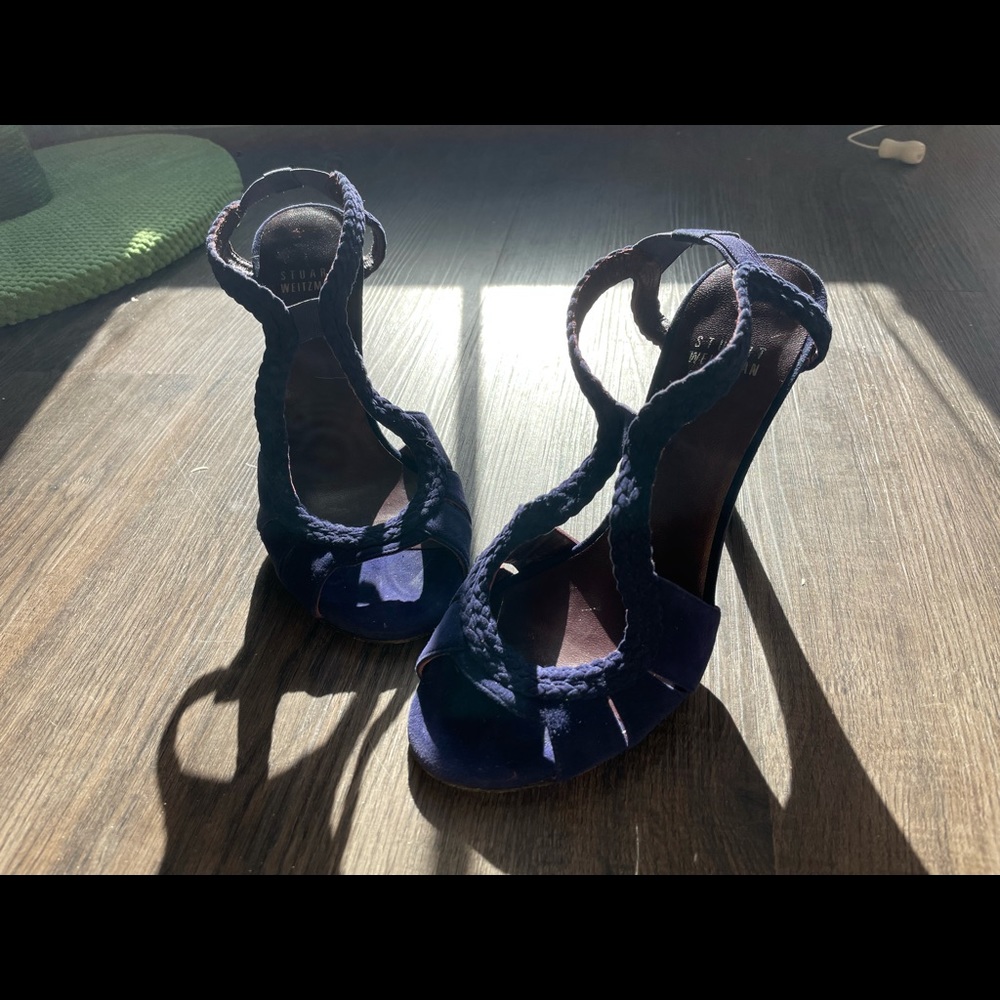 Stuart Weitzman suede purple-blue wrap style sandals